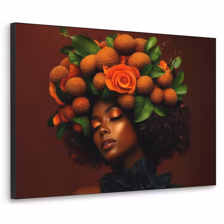 Vrouw - lychee - exotisch Textielframe zwart klein -3d