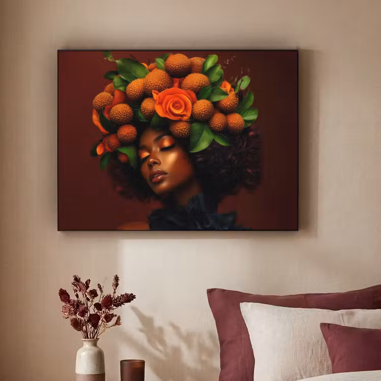 Vrouw - lychee - exotisch Textielframe - compleet frame klein -sfeer1
