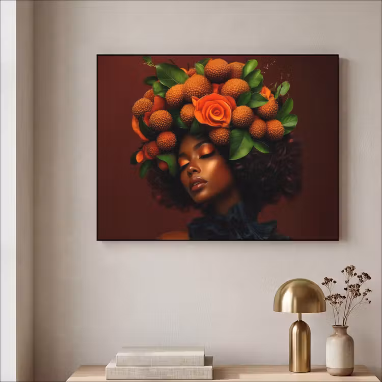 Vrouw - lychee - exotisch Textielframe - compleet frame klein -sfeer2
