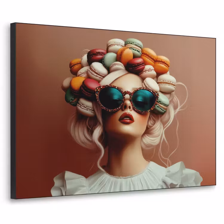 Vrouw - Macarons - Bril Textielframe zwart klein -3d
