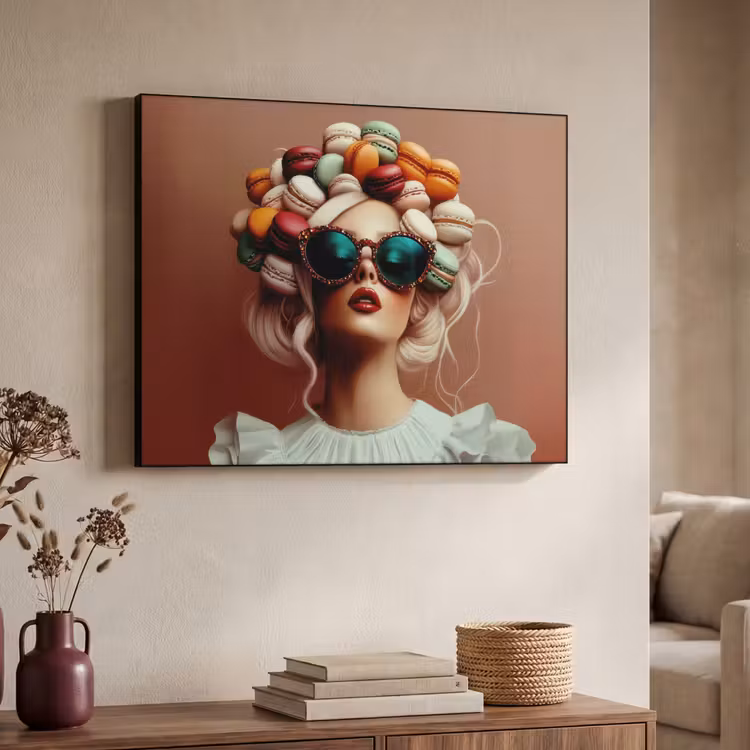 Vrouw - Macarons - Bril Textielframe - compleet frame klein -sfeer3