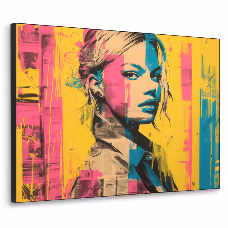 Vrouw - Verfstrepen - Gekleurd Textielframe - compleet frame klein -3d