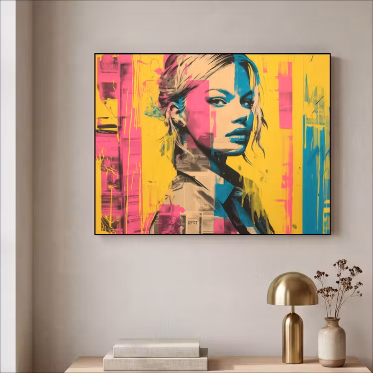 Vrouw - Verfstrepen - Gekleurd Textielframe zwart klein -sfeer2