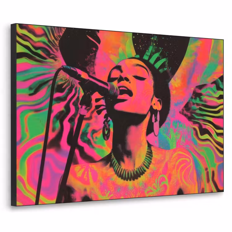 Vrouw - Microfoon - Neon Textielframe - compleet frame klein -3d