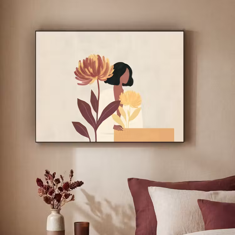 Vrouw - Minimalistisch - Bloem Textielframe zwart klein -sfeer1