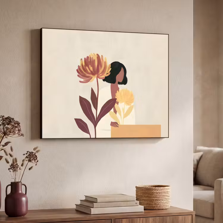 Vrouw - Minimalistisch - Bloem Textielframe zwart klein -sfeer3