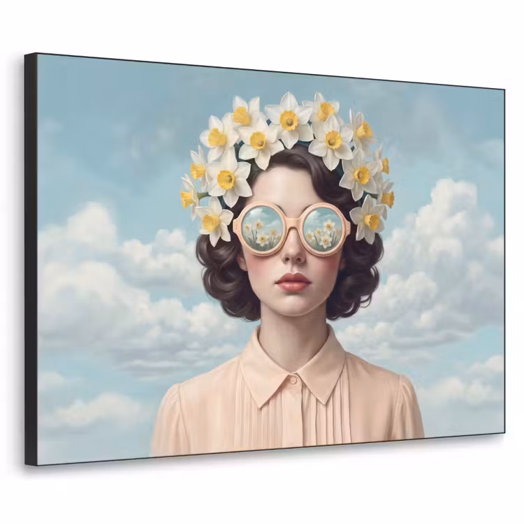 Vrouw - Narcissen - Geel Textielframe zwart klein -3d