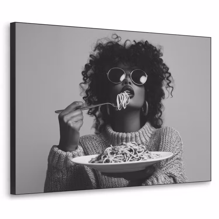 Vrouw - Pasta - Zwart - Wit Textielframe - compleet frame klein -3d