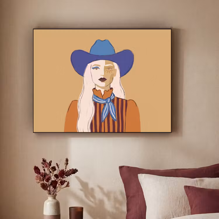Vrouw - Portret - Abstract - Kleurrijk - Modern Textielframe zwart klein -sfeer1