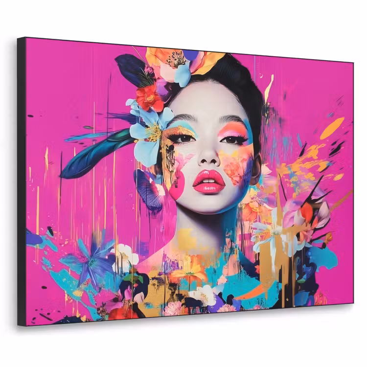 Vrouw - Portret - Abstract - Paars Textielframe - compleet frame klein -3d