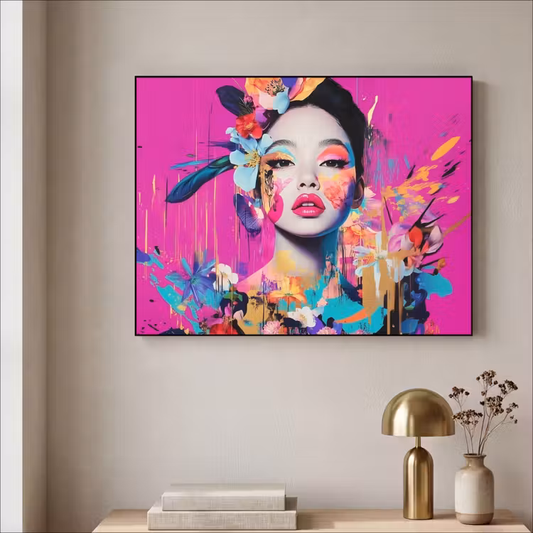 Vrouw - Portret - Abstract - Paars Textielframe zwart klein -sfeer2