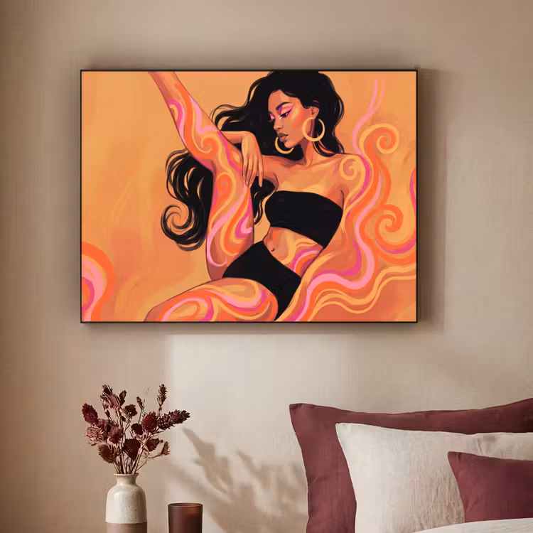 Vrouw - Portret - Abstract - Modern - Kleurrijk Textielframe zwart klein -sfeer1