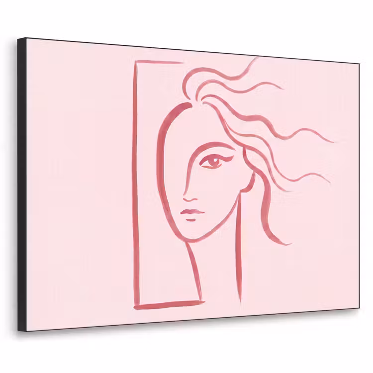 Vrouw - Portret - Abstract - Lijnkunst - Rood Textielframe zwart klein -3d