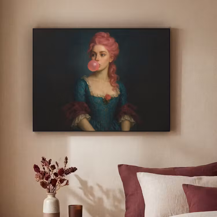 Vrouw - Portret - Kauwgombel Textielframe - compleet frame klein -sfeer1
