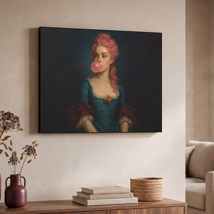 Vrouw - Portret - Kauwgombel Textielframe - compleet frame klein -sfeer3