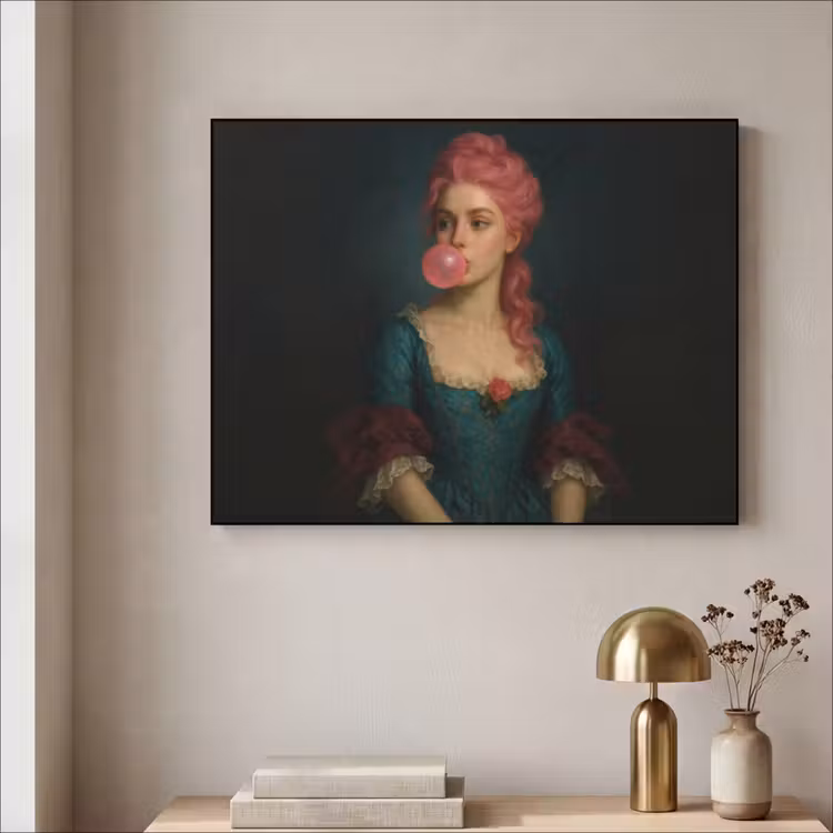 Vrouw - Portret - Kauwgombel Textielframe - compleet frame klein -sfeer2
