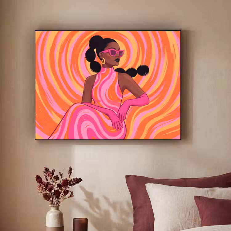 Vrouw - Portret - Kunst - Abstract - Roze Textielframe zwart klein -sfeer1