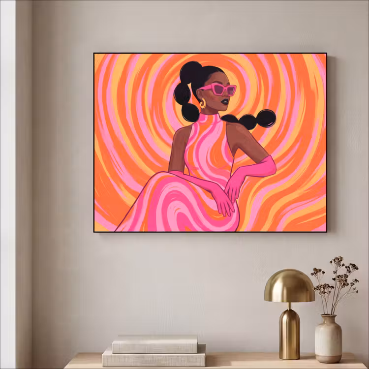 Vrouw - Portret - Kunst - Abstract - Roze Textielframe zwart klein -sfeer2