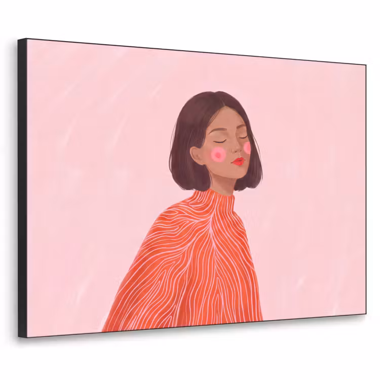Vrouw - Portret - Modern - Kunst - Roze Textielframe zwart klein -3d