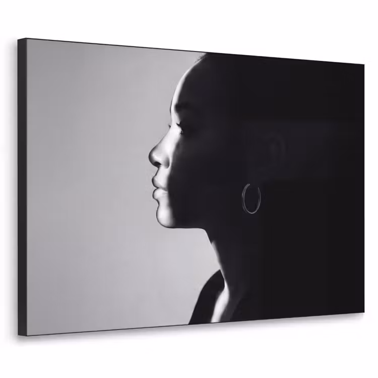 Vrouw - Profiel - Mensen - Zwart-wit Textielframe zwart klein -3d