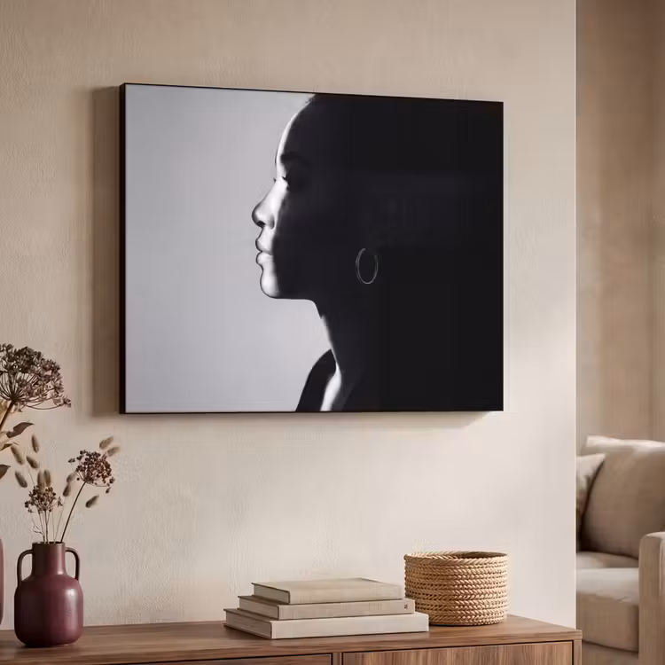 Vrouw - Profiel - Mensen - Zwart-wit Textielframe zwart klein -sfeer3