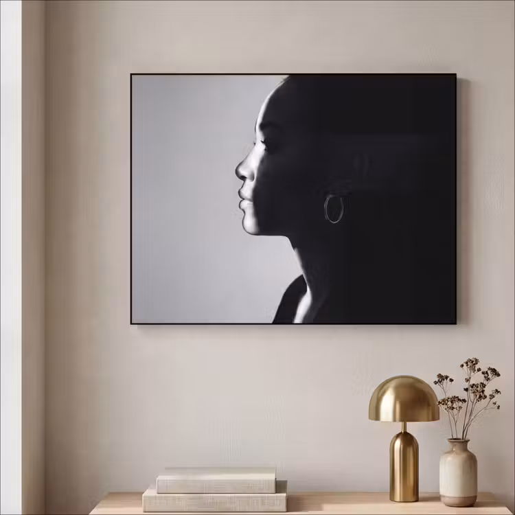 Vrouw - Profiel - Mensen - Zwart-wit Textielframe zwart klein -sfeer2