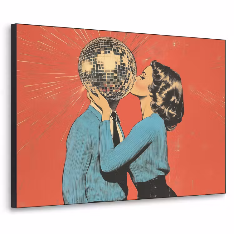 Vrouw - Retro - Discobal - Kus Textielframe zwart klein -3d