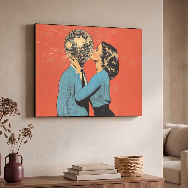 Vrouw - Retro - Discobal - Kus Textielframe - compleet frame klein -sfeer3