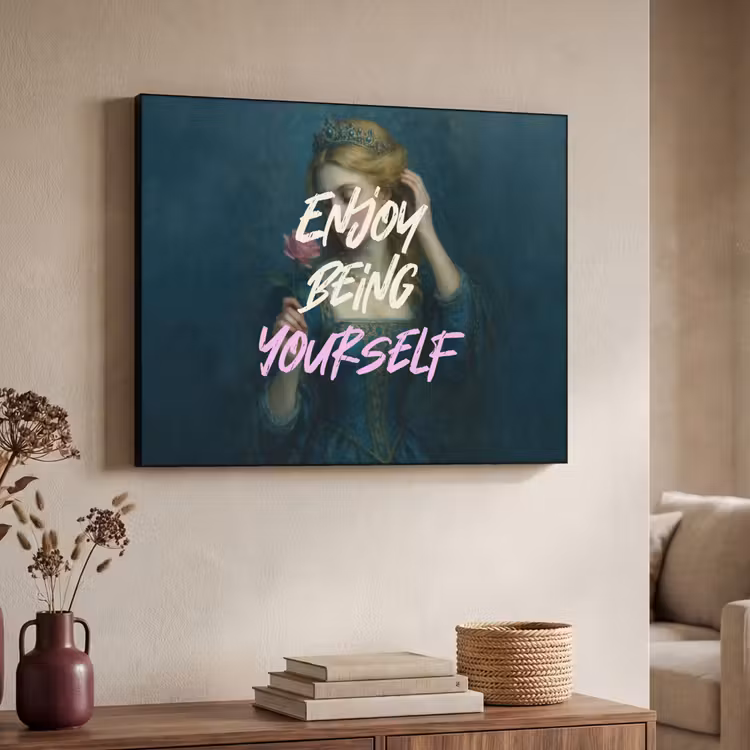 Vrouw - Roos - Quote Textielframe zwart klein -sfeer3