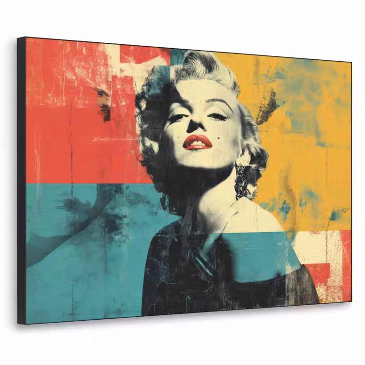 Vrouw - Rode lippen - Abstracte kleurvlakken - Popartuistraling Textielframe zwart klein -3d