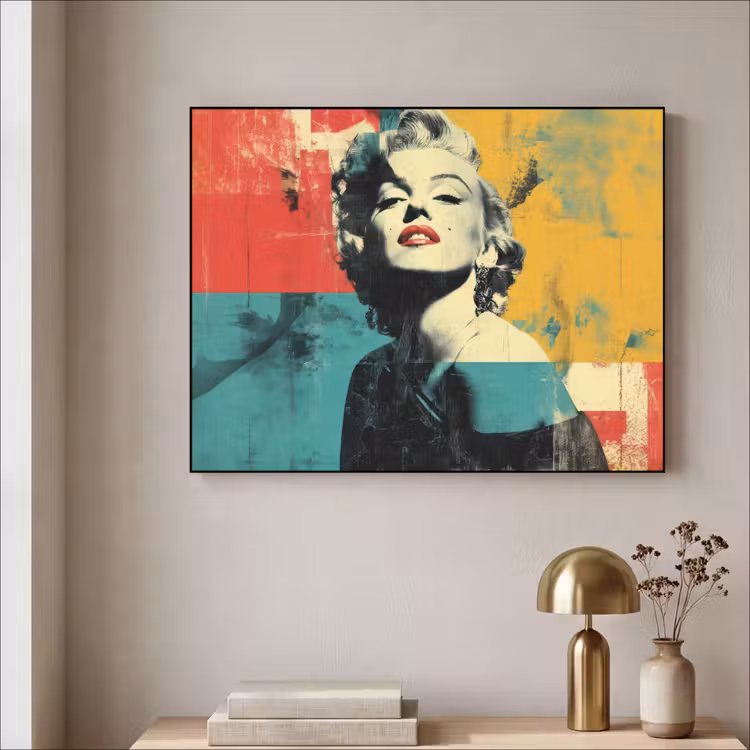Vrouw - Rode lippen - Abstracte kleurvlakken - Popartuistraling Textielframe zwart klein -sfeer2