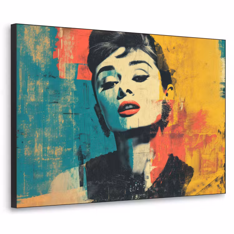 Vrouw - Rode lippen - Expressief - Grafisch Textielframe zwart klein -3d