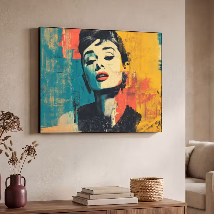 Vrouw - Rode lippen - Expressief - Grafisch Textielframe - compleet frame klein -sfeer3