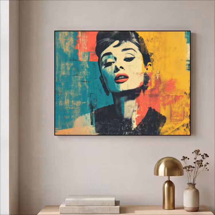 Vrouw - Rode lippen - Expressief - Grafisch Textielframe - compleet frame klein -sfeer2