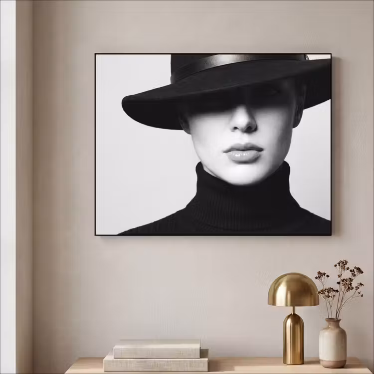 Vrouw - Schaduw - Zwart - Wit - Mysterieus Textielframe zwart klein -sfeer2