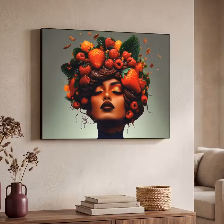 Vrouw - Chocolade - Frambozen - Aardbeien - Koekjes Textielframe - compleet frame klein -sfeer3