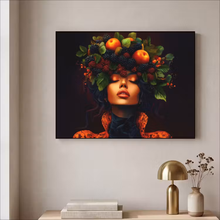 Vrouw - Zwart - Bessen - Bramen - Appels Textielframe zwart klein -sfeer2