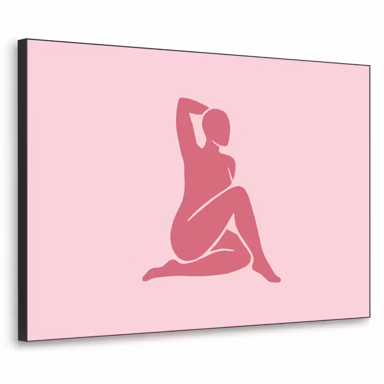 Vrouw - Silhouet - Abstract - Modern - Roze Textielframe zwart klein -3d