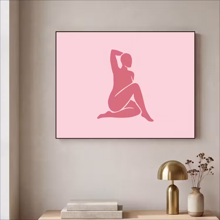 Vrouw - Silhouet - Abstract - Modern - Roze Textielframe zwart klein -sfeer2