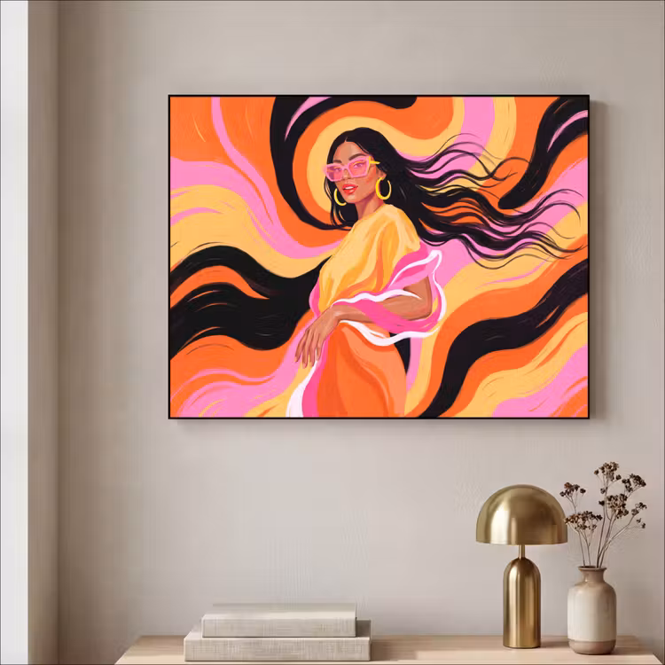 Vrouw - Zonnebril - Abstract - Kleurrijk Textielframe zwart klein -sfeer2