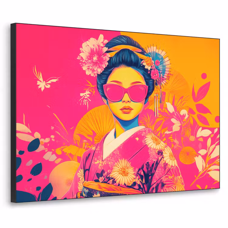 Vrouw - Zonnebril - Abstract - Oranje Textielframe zwart klein -3d