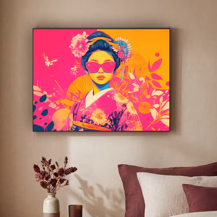 Vrouw - Zonnebril - Abstract - Oranje Textielframe zwart klein -sfeer1