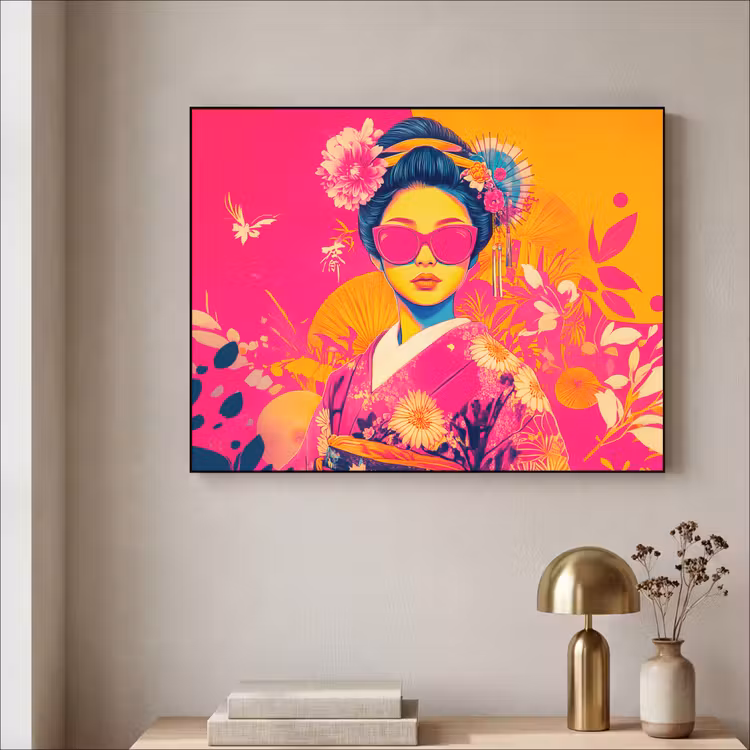 Vrouw - Zonnebril - Abstract - Oranje Textielframe - compleet frame klein -sfeer2