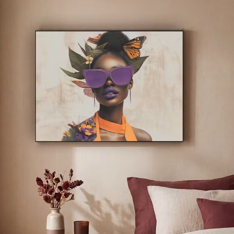 Vrouw - Zonnebril - Vlinder - Bloemen Textielframe - compleet frame klein -sfeer1