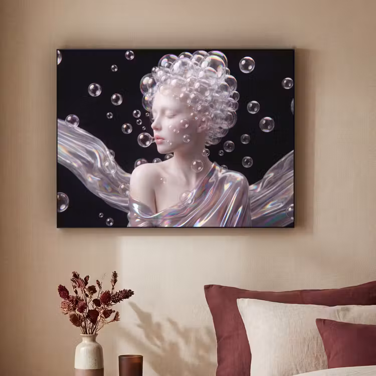 Vrouw - Bellen - Abstract - Kleurrijk Textielframe zwart klein -sfeer1