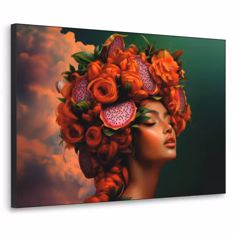 Vrouw - Drankenfruit - Rozen Textielframe zwart klein -3d