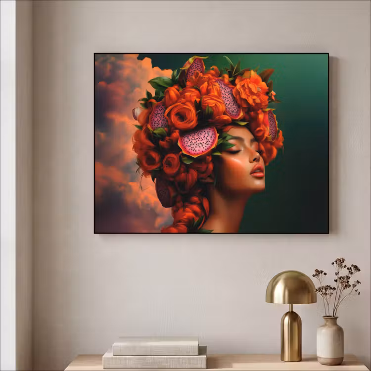 Vrouw - Drankenfruit - Rozen Textielframe zwart klein -sfeer2