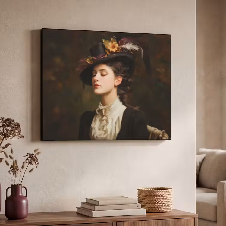 Vrouw - Victoriaans - Portret Textielframe - compleet frame klein -sfeer3