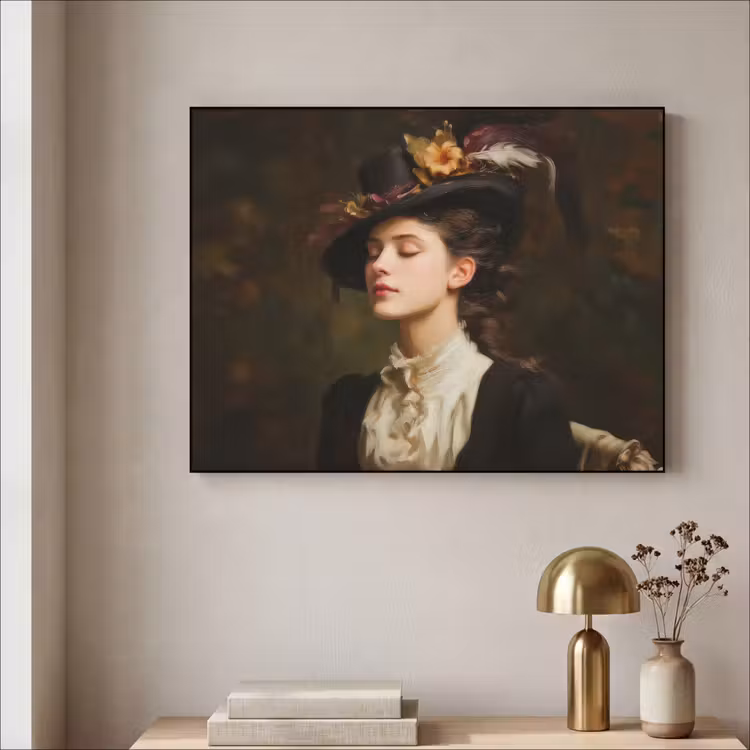 Vrouw - Victoriaans - Portret Textielframe zwart klein -sfeer2