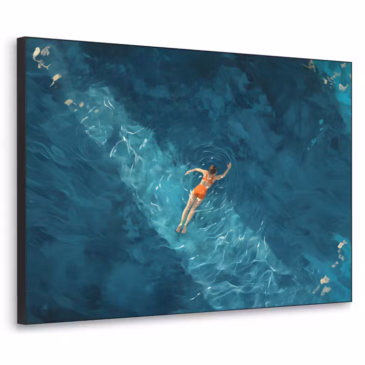 Vrouw - Water - Bikini - Oranje Textielframe zwart klein -3d